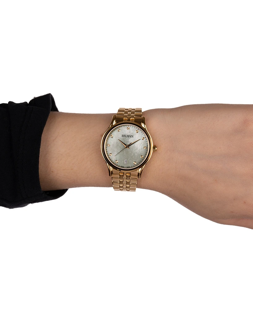 Balmain Women's Swiss Beleganza Diamond (1/20 ct. t.w.) Gold Pvd Stainless Steel Bracelet Watch 32mm