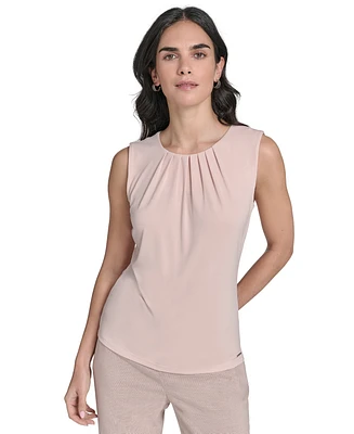 Calvin Klein Women's Sleeveless Pleat-Neck Knit Top