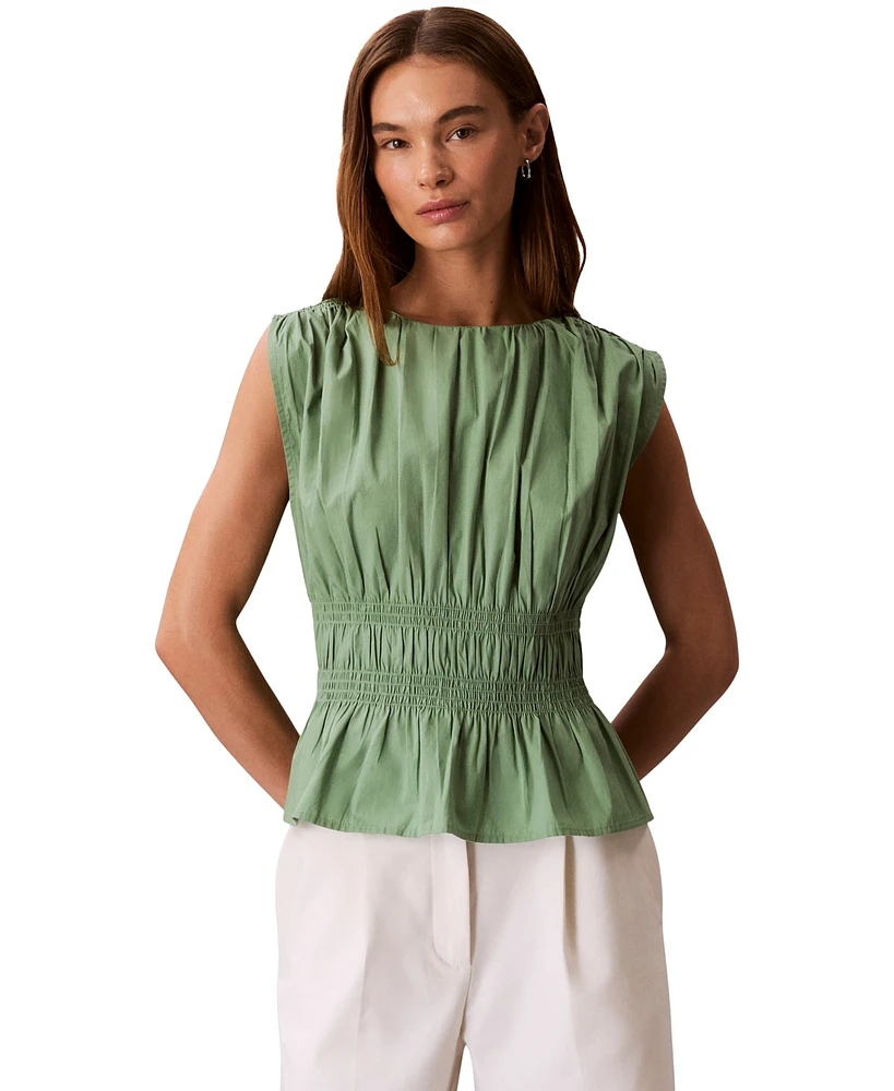 Calvin Klein Jeans Women's Ruched Cotton Poplin Top