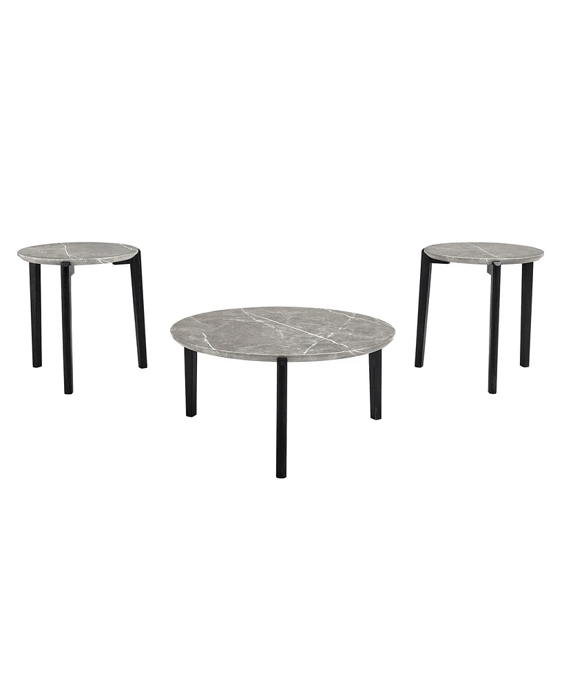 Living Room Coffee Table: Modern and stylish 24 inch round small coffee table, imitation marble tabletop with rubber wood solid wood legs, wooden coff