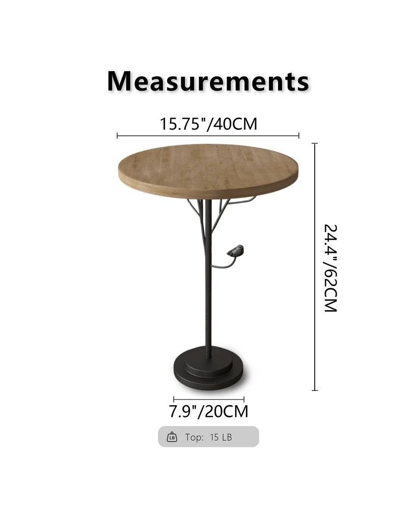 Modern Round Side Table for Small Spaces, Metal Leg, Natural