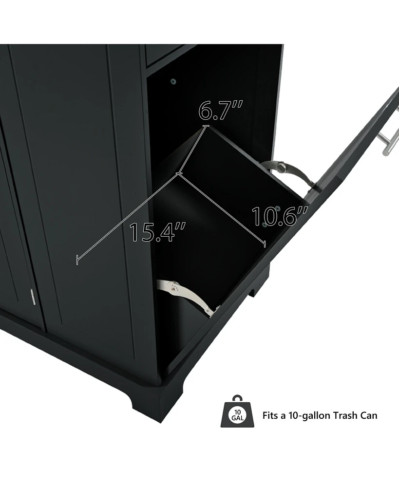 Fluted Kitchen Island Cart: Trash Storage, Power, Drawers