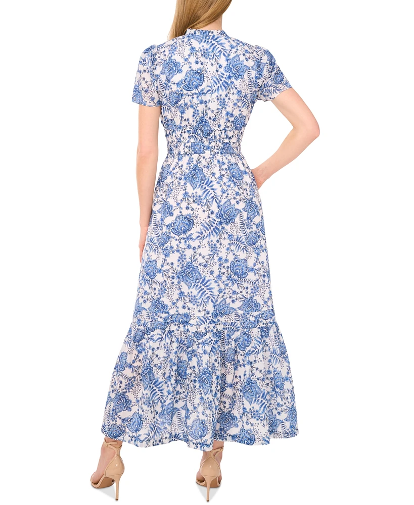 CeCe Women's Floral V-Neck Short-Sleeve Maxi Dress