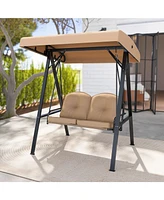 2-Person Outdoor Porch Swing with A-Shaped Metal Stand and Adjustable Canopy