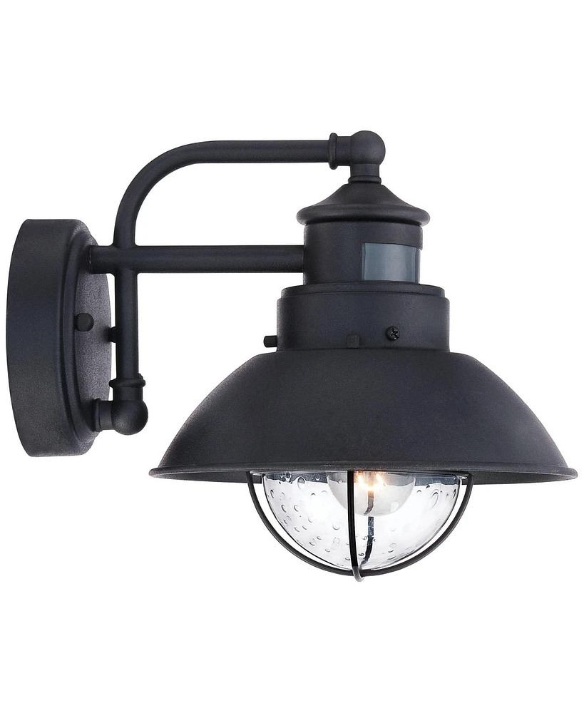 Oberlin Rustic Industrial Farmhouse Outdoor Barn Light Fixtures Set of 2 Black Dusk to Dawn Motion Sensor 9" Clear Seedy Glass for Exterior Deck