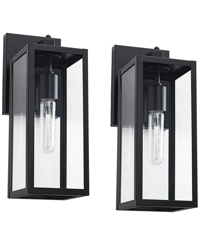 Titan Modern Outdoor Wall Light Fixtures Set of 2 Mystic Black Rectangular Box Frame Dusk to Dawn 14" Clear Glass Panels for Post Exterior Barn D