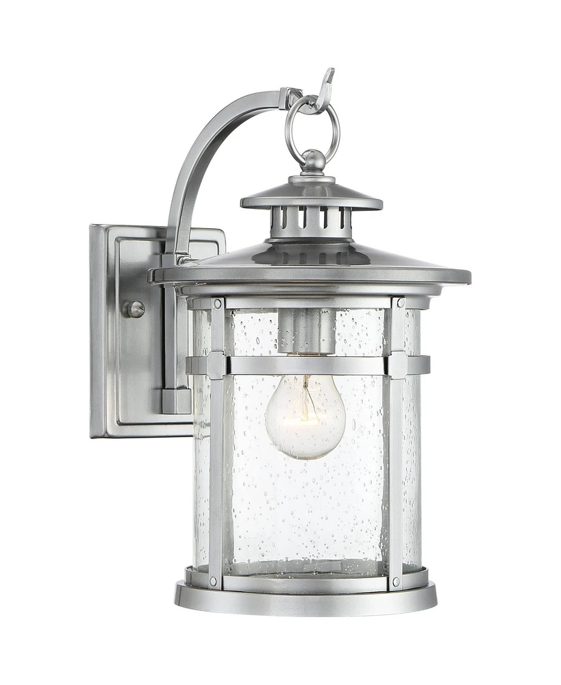 Callaway Modern Industrial Outdoor Wall Light Fixtures Set of 2 Chrome Metal Lantern Frame 11 3/4" Clear Seedy Glass Panels for Post Exterior Bar