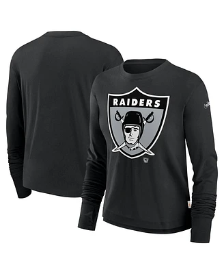 Nike Women's Las Vegas Raiders Large Logo Cropped Long Sleeve Fashion T-Shirt