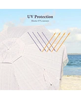 LAGarde Pack 6Ft Fringe Patio Umbrella with Push Button Tilt Carry Bag UV30+ Outdoor Yard Lawn Yard Party Purple Stripe