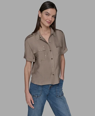 Karl Lagerfeld Paris Petite Textured Studded Blouse