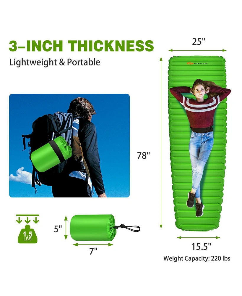 3 Inch Thick Inflatable Waterproof Camping Sleeping Pad-Green