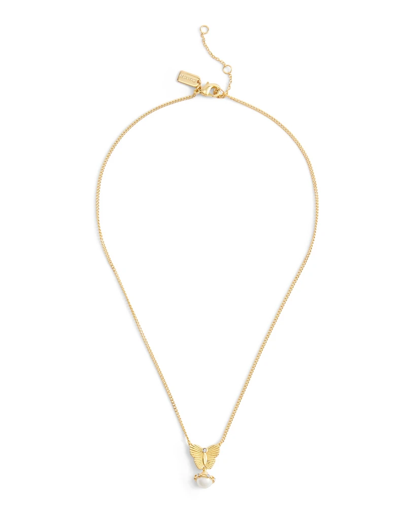 Coach Faux Stone Signature Heritage Butterfly Cultivated Pearl Pendant Necklace