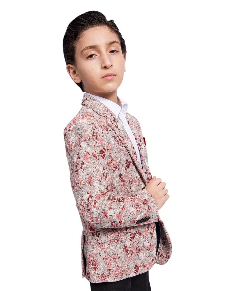 Elie Balleh Boys Red Slim Fit Faded Argyle Jacket