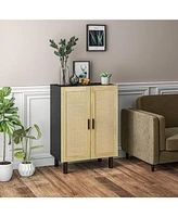 Sideboard Buffet Cabinet, Kitchen Cabinet, Coffee Bar Cabinet with 2 Rattan Doors and Adjustable Shelves