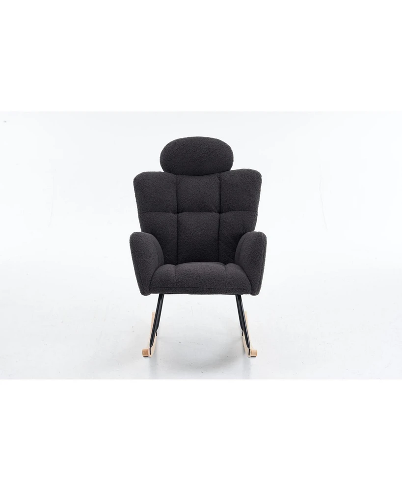 Mid Century Modern Rocking Glider Chair with Teddy Fabric Upholstery