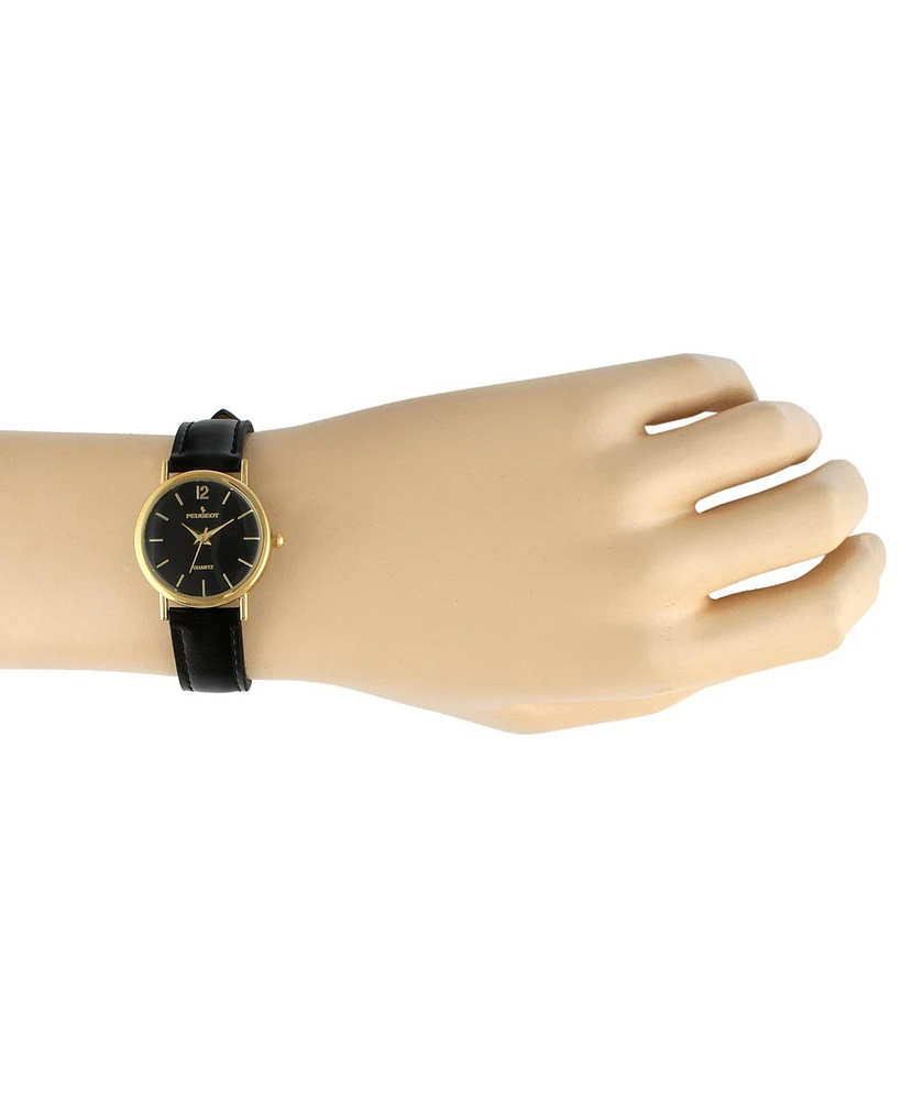 Peugeot Women's Classic Easy Read Black Watch with Black Leather Strap