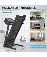 Electric Walking Running Treadmill Machine 5" Lcd Screen 250 Lb Capacity Bluetooth Music
