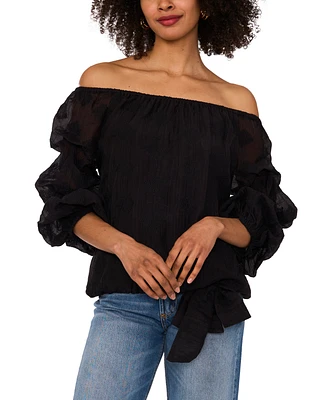 Vince Camuto Women's Textured Off-The-Shoulder Bubble 3/4-Sleeve Tie-Front Blouse