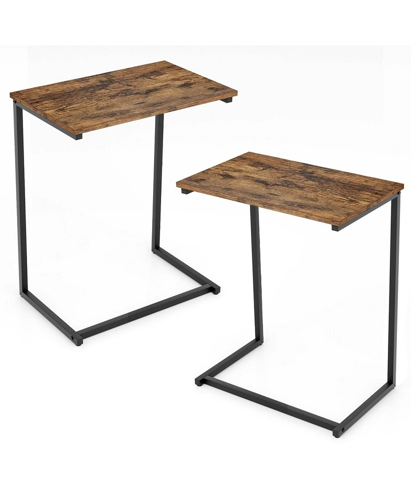 C-shaped Industrial End Table with Metal Frame