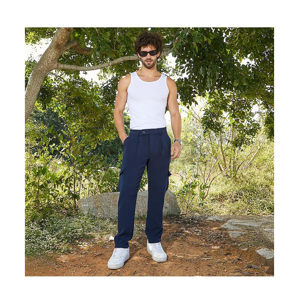 Campus Sutra Men's Indigo Blue Utility Pleated Trousers