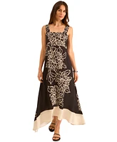 Vince Camuto Women's Floral Square-Neck Smocked-Back Sleeveless Maxi Dress