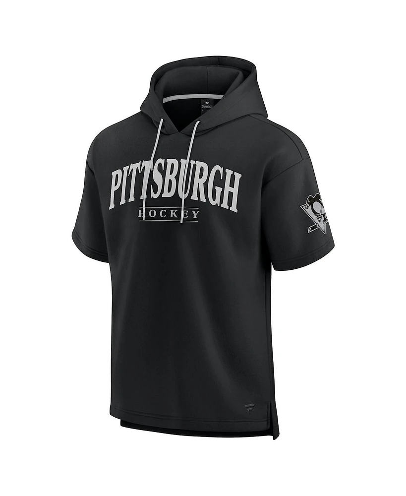 Fanatics Men's Black Pittsburgh Penguins Elements Ready Short Sleeve Pullover Hoodie