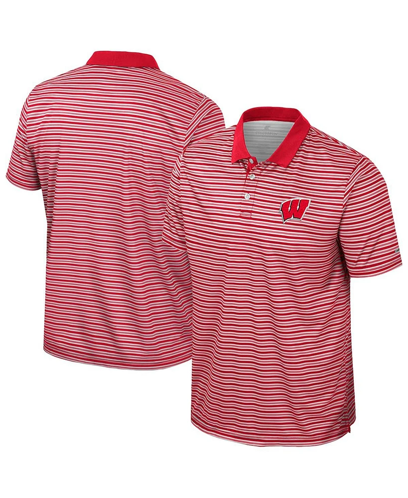 Colosseum Men's Red Wisconsin Badgers Striped Polo Shirt