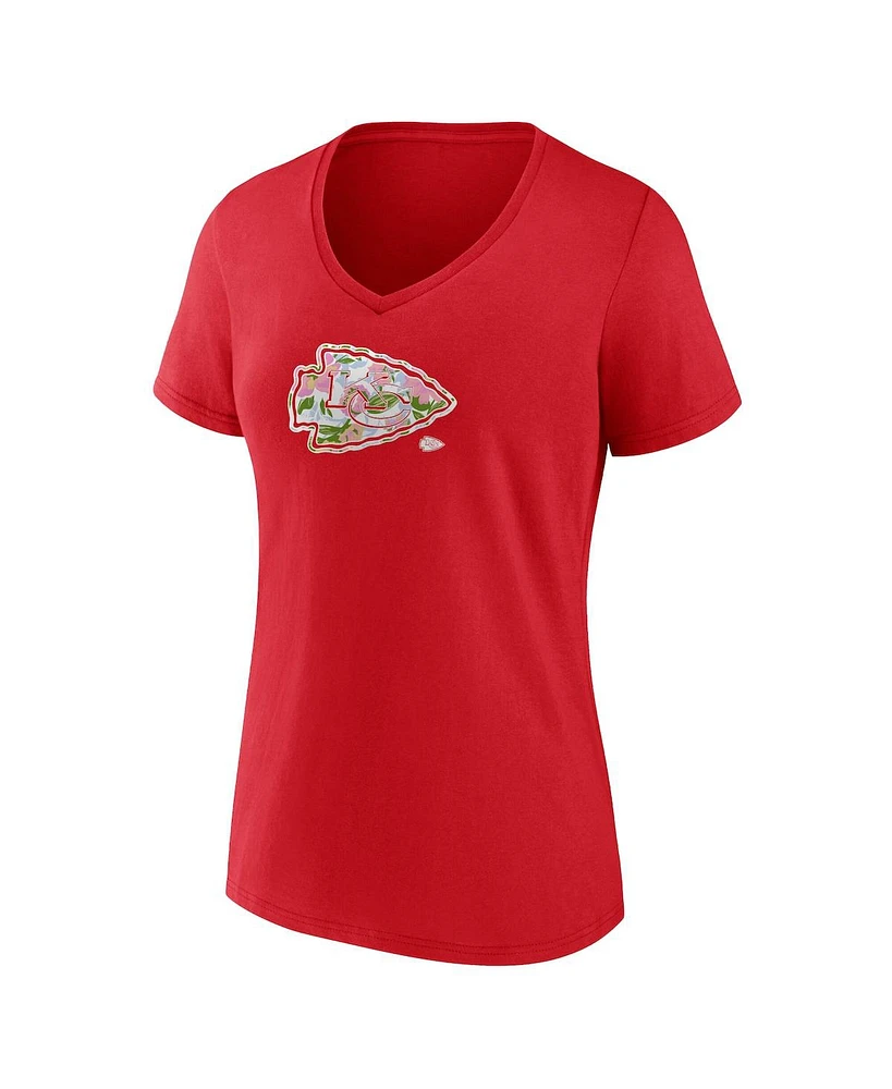 Logo Athletic Women's Red Kansas City Chiefs Number 1 Mom Floral V-Neck T-Shirt