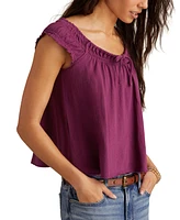 Lucky Brand Women's Cotton Smocked Tie-Neck Sleeveless Top