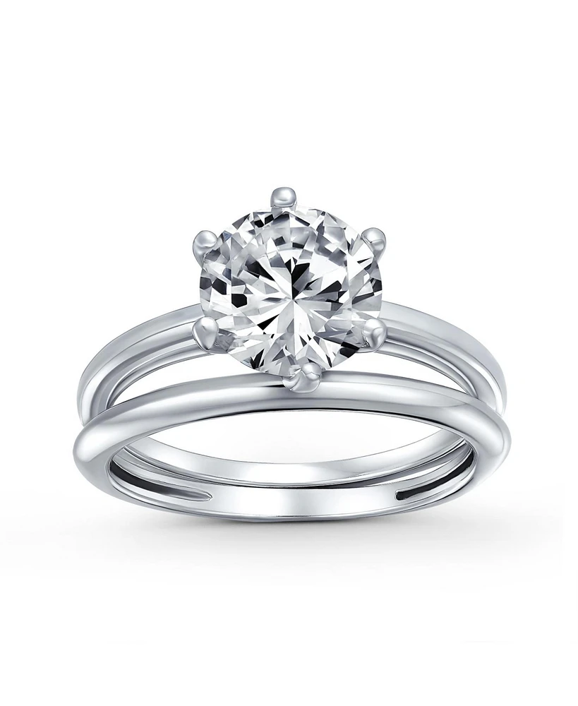 Bling Jewelry Traditional Etoile 3CTW Round Solitaire 6 Prong Cz Promise Band Ring Set Sterling Silver