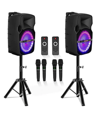 5 Core 10 Inch Pair Tws Pair Bluetooth Party Speakers 400 Watt Portable Karaoke Pa System Rechargeable Loudspeaker + Tripod Stand x Wireless Mics Led