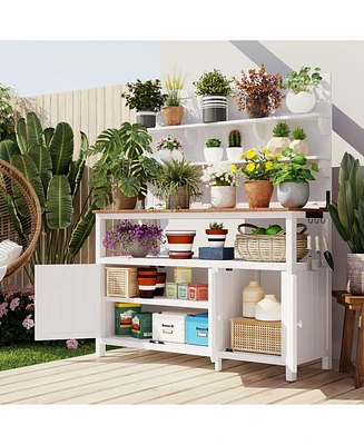 Fir Wood Potting Bench with Hutch
