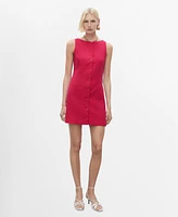Mango Women's Short Button-Down Linen-Blend Dress