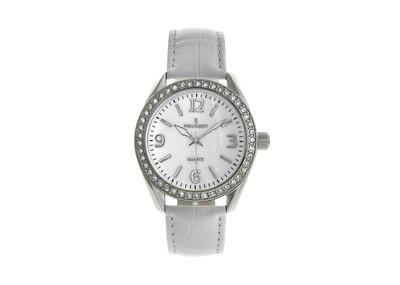 Peugeot Women's White Watch 40mm Bold Crystal Bezel Leather Strap