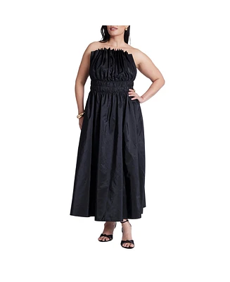 Eloquii Women's Plus Pleated Ruffle Neckline Midi Dress