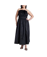 Eloquii Women's Plus Pleated Ruffle Neckline Midi Dress