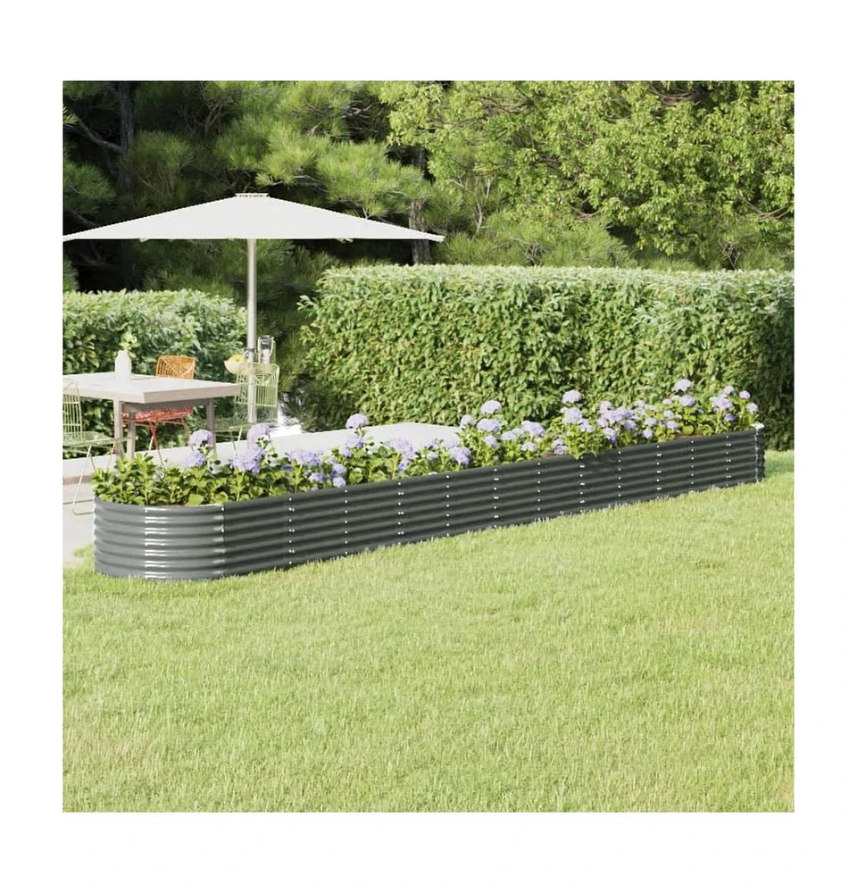 Garden Raised Bed Powder-coated Steel 201.6"x31.5"x14.2" Gray