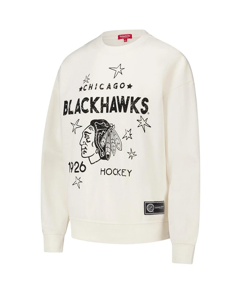 Mitchell & Ness Women's Cream Chicago Blackhawks Logo 3.0 Pullover Sweatshirt