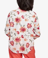 Alfred Dunner Women's Catalina Island Bright Floral Two in One Top with Necklace