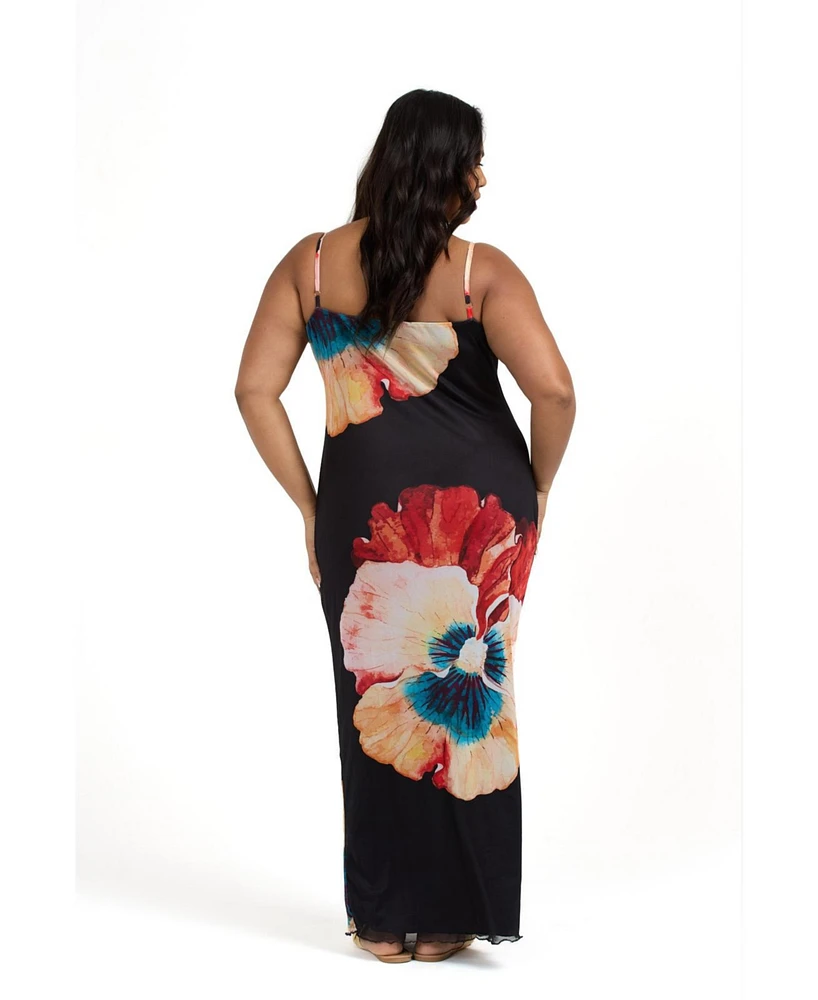 Fashion-szn Curve Women's Floral Print Mesh Maxi Dress