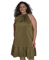 Vince Camuto Plus Satin Mock-Neck A-Line Dress