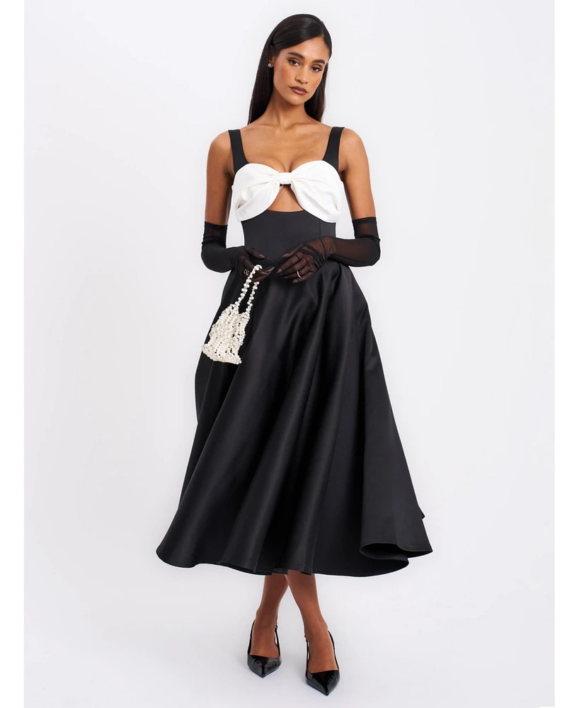 Miss Circle Women's Edda Black Maxi Gown with White Bow