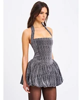 Miss Circle Women's Naomie Crystal Embellished Bubble Hem Halter Mini Dress