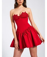 Miss Circle Women's Sacha Red Lace Drop Waist Corset Puffy Mini Dress