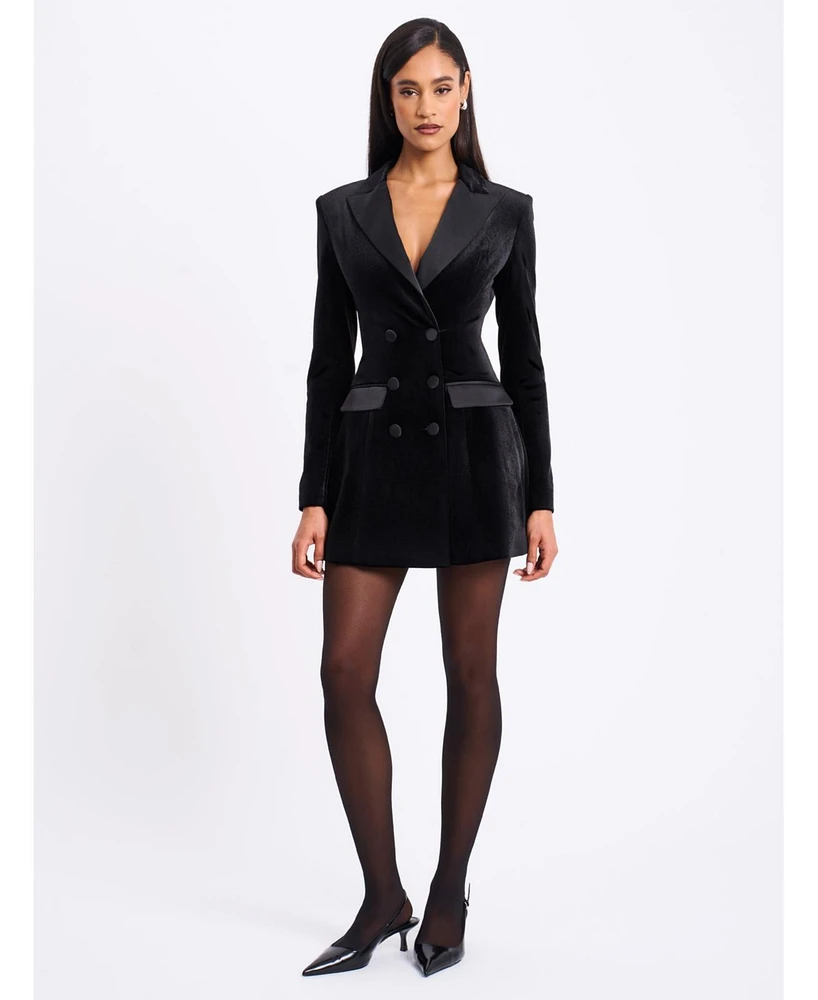 Miss Circle Women's Calista Black Velvet Blazer Mini Dress