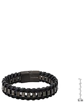 Steeltime Men's Black Leather and Black Ip Stainless Steel Box Link Braided Bracelet