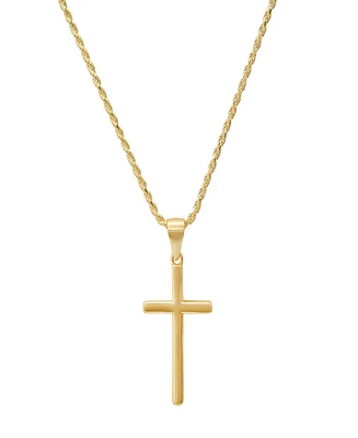 Steeltime Men's 14K Gold Plated Rope Chain and Cross Pendant Necklace