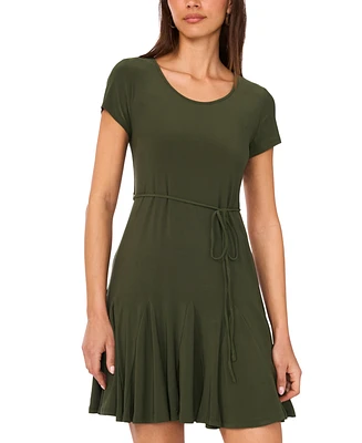Sam & Jess Women's Leaf-Print Godet-Skirt Dress