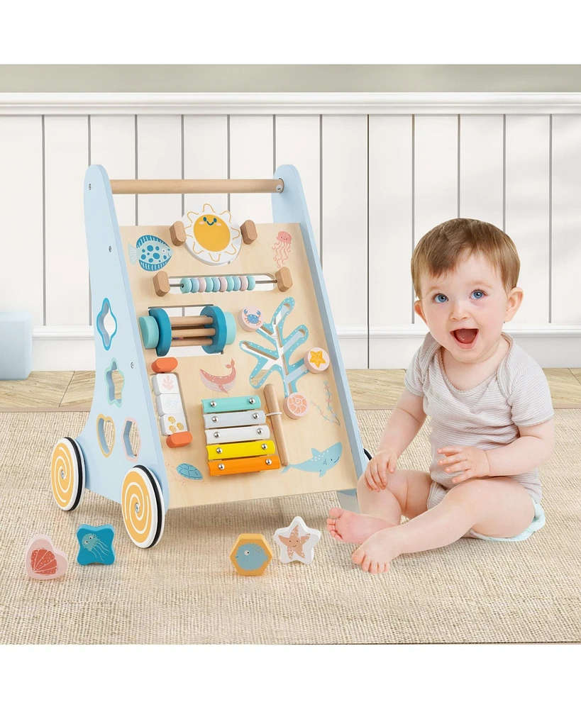 Slickblue Toddler Walker Push and Pull Learning Activity Center with Wheels