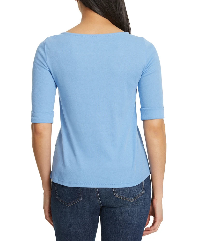 Gloria Vanderbilt Women's Alanis Cotton-Blend 3/4-Sleeve T-Shirt